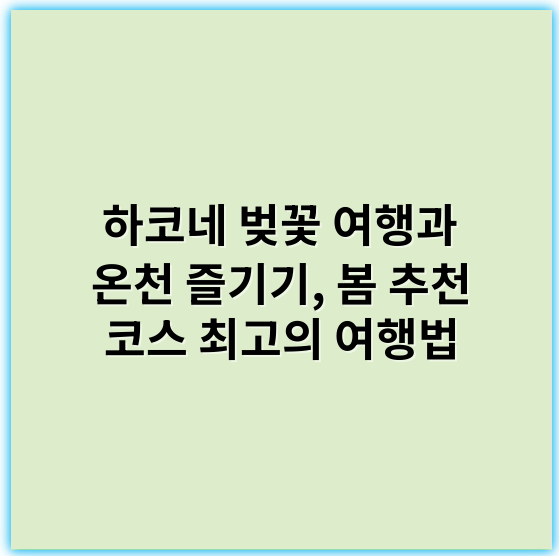 하코네 벚꽃 여행과 온천 즐기기, 봄 추천 코스 최고의 여행법 - 온천